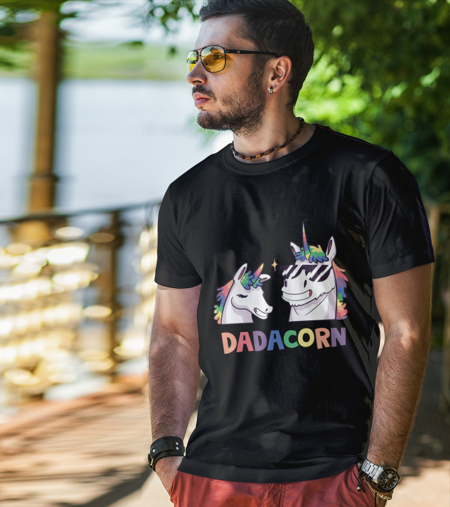 Dadacorn Daddy And Child Unicorn Magic Rainbow Mane Duo T-Shirt