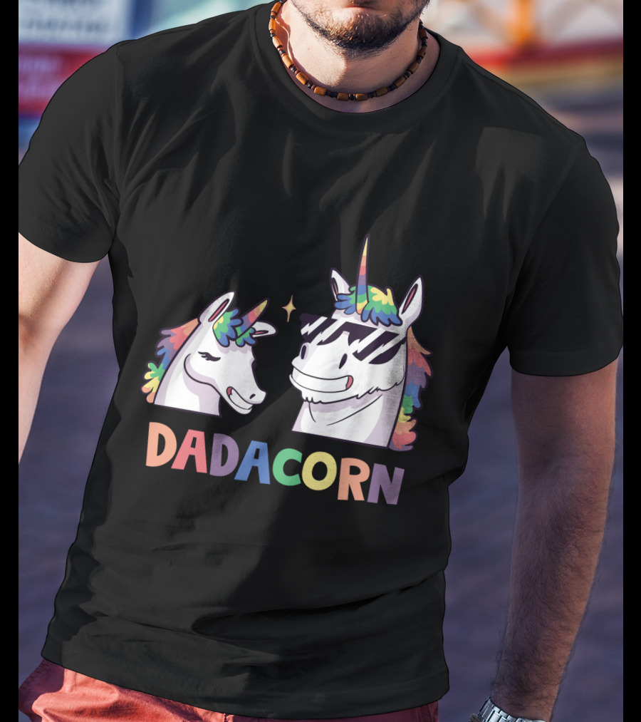 Dadacorn Daddy And Child Unicorn Magic Rainbow Mane Duo T-Shirt