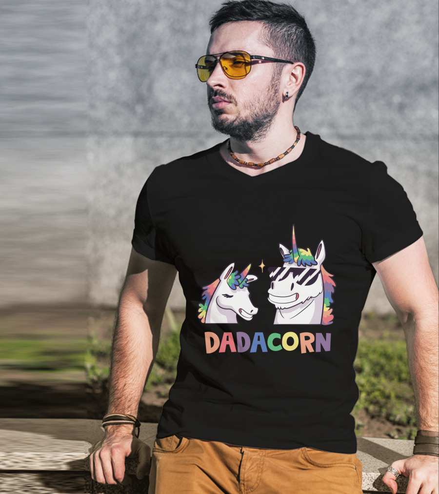 Dadacorn Daddy And Child Unicorn Magic Rainbow Mane Duo T-Shirt