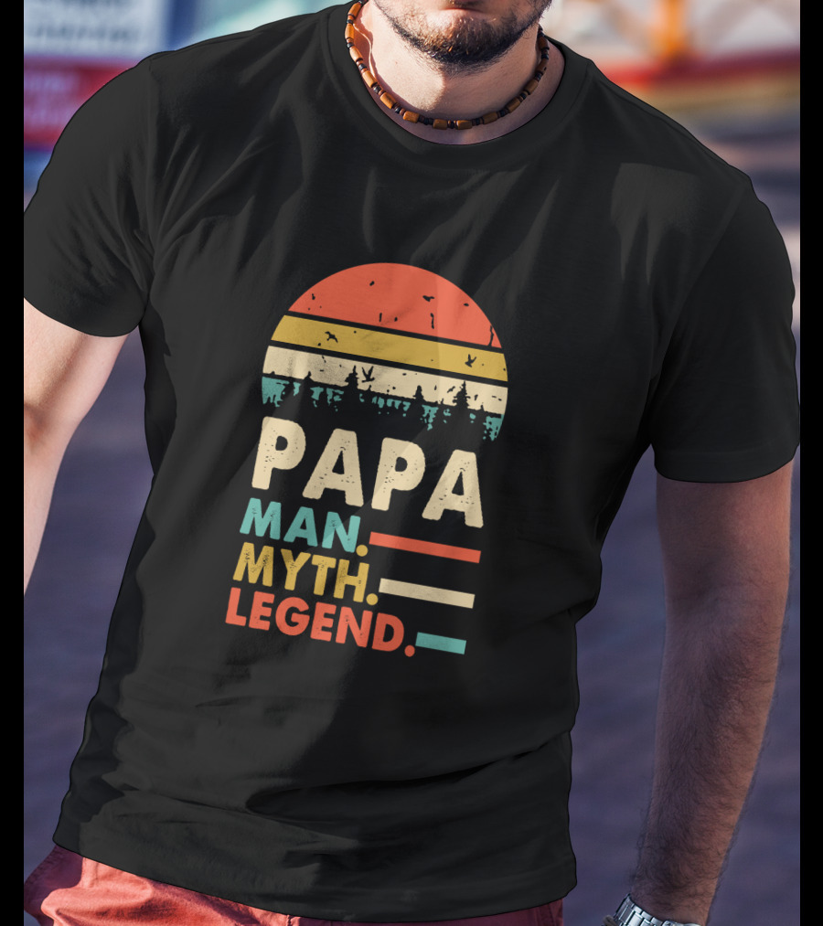 Papa Man Myth Legend Retro Sunset Forest T-Shirt