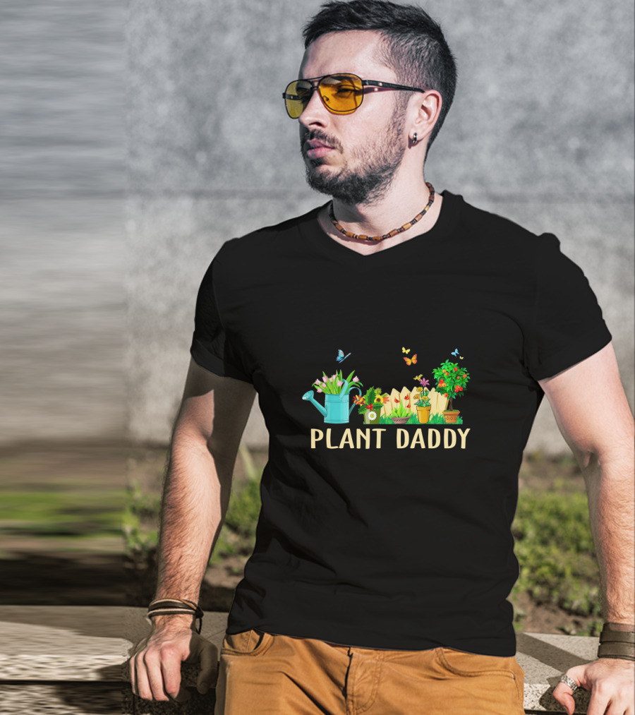 PLANT DADDY Watering Can Butterflies Flowers Garden Fence T-Shirt