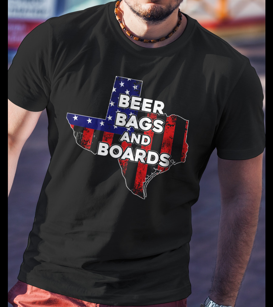 Beer Bags And Boards Cornhole In Texas Map Flag T-Shirt