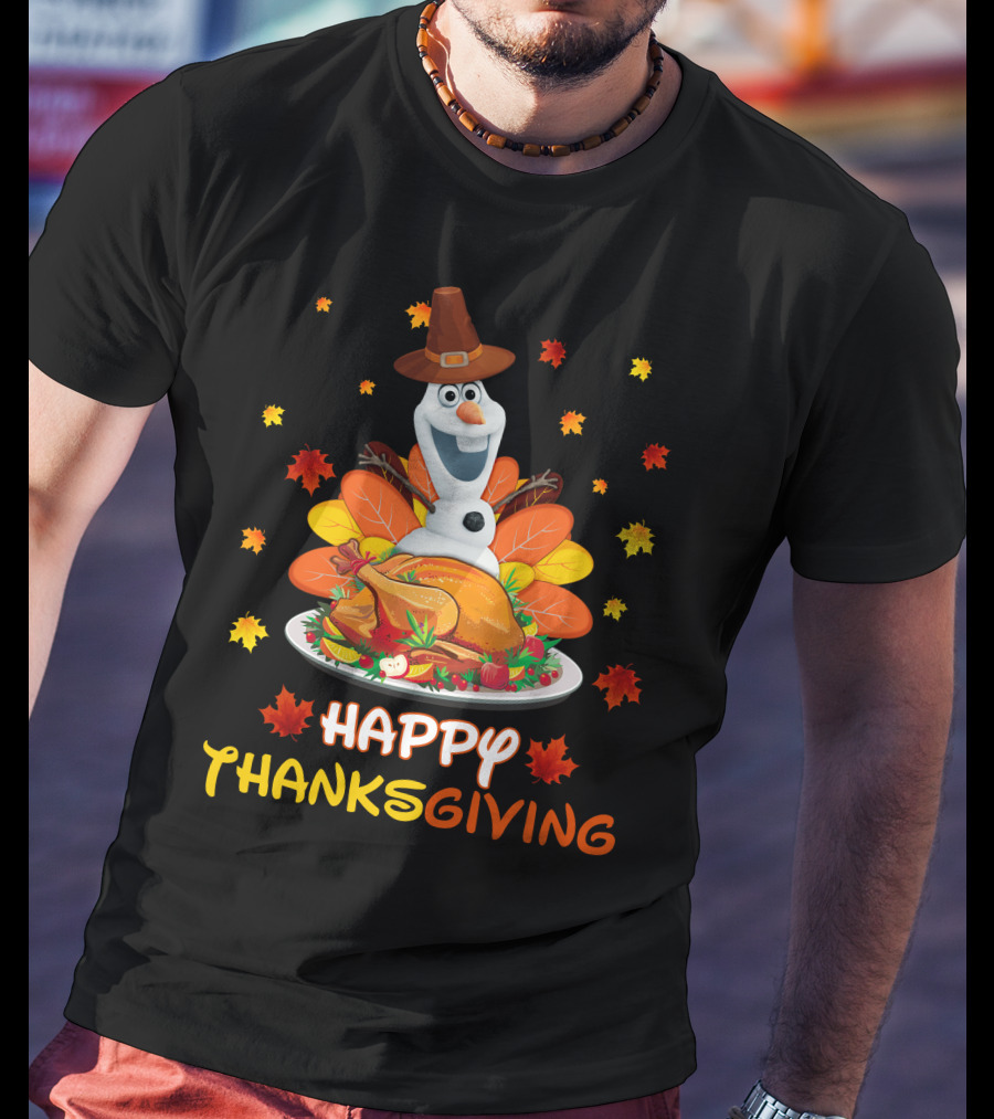 Olaf Turkey Happy Thanksgiving With Autumn Leaves And Pumpkin Pie T-Shirt