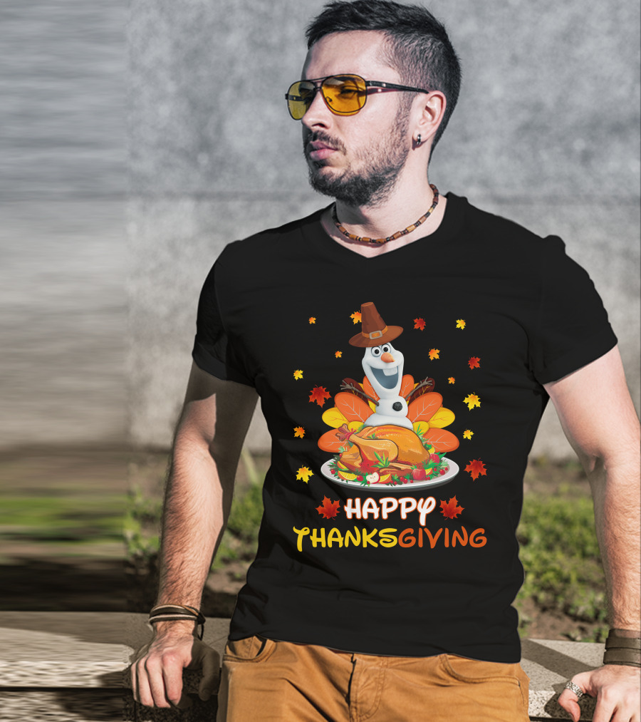 Olaf Turkey Happy Thanksgiving With Autumn Leaves And Pumpkin Pie T-Shirt
