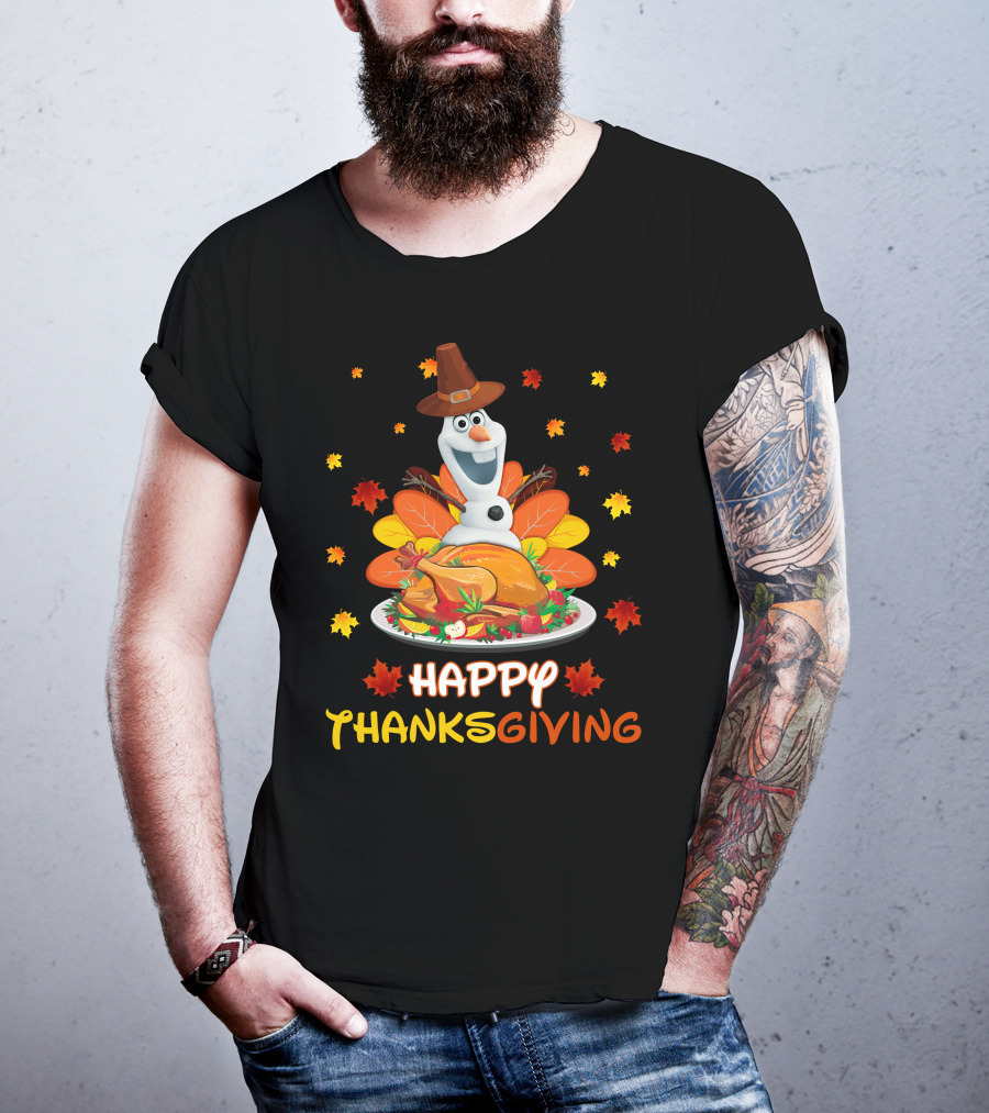Olaf Turkey Happy Thanksgiving With Autumn Leaves And Pumpkin Pie T-Shirt