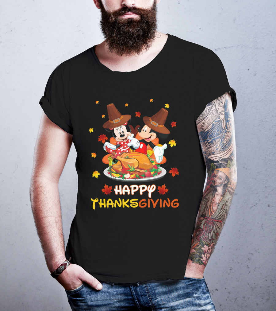 Happy Thanksgiving Mickey And Minnie Turkey Feast T-Shirt