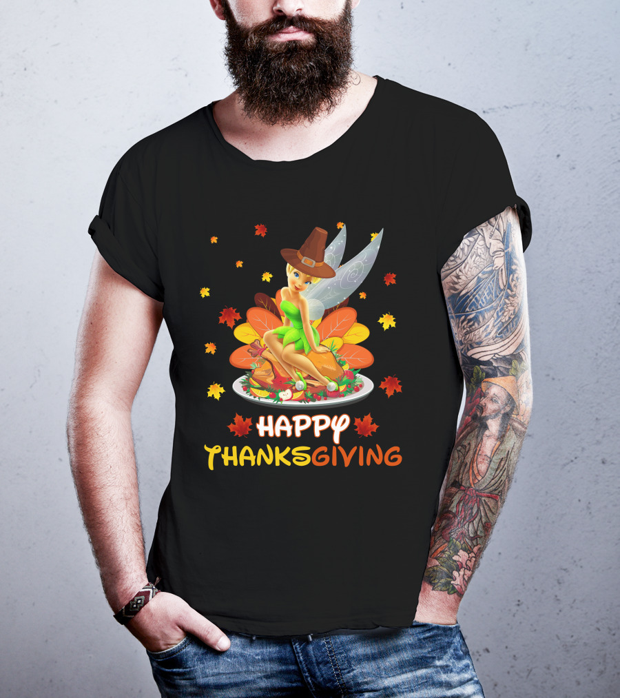 Happy Thanksgiving Tinkerbell Leaves And Cornucopia T-Shirt