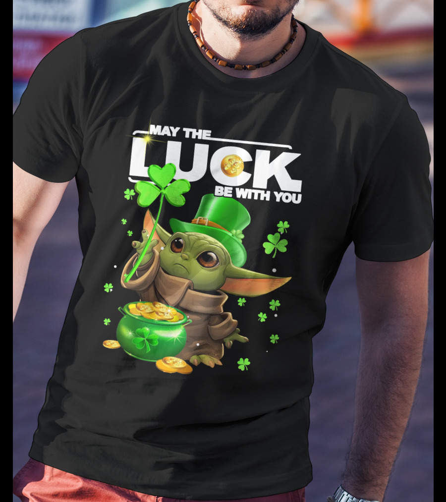 May The Luck Be With You Baby Yoda Clover Gold Coins T-Shirt