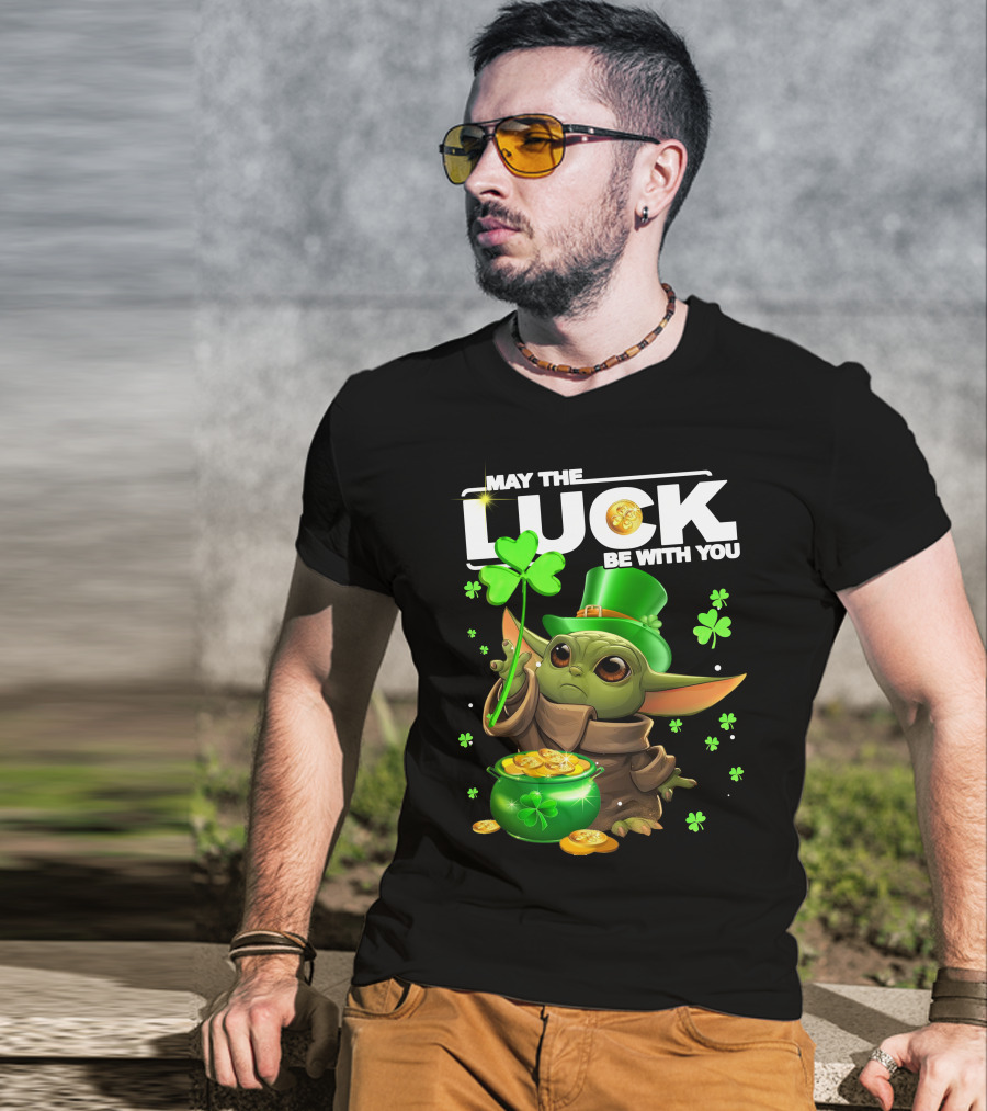 May The Luck Be With You Baby Yoda Clover Gold Coins T-Shirt