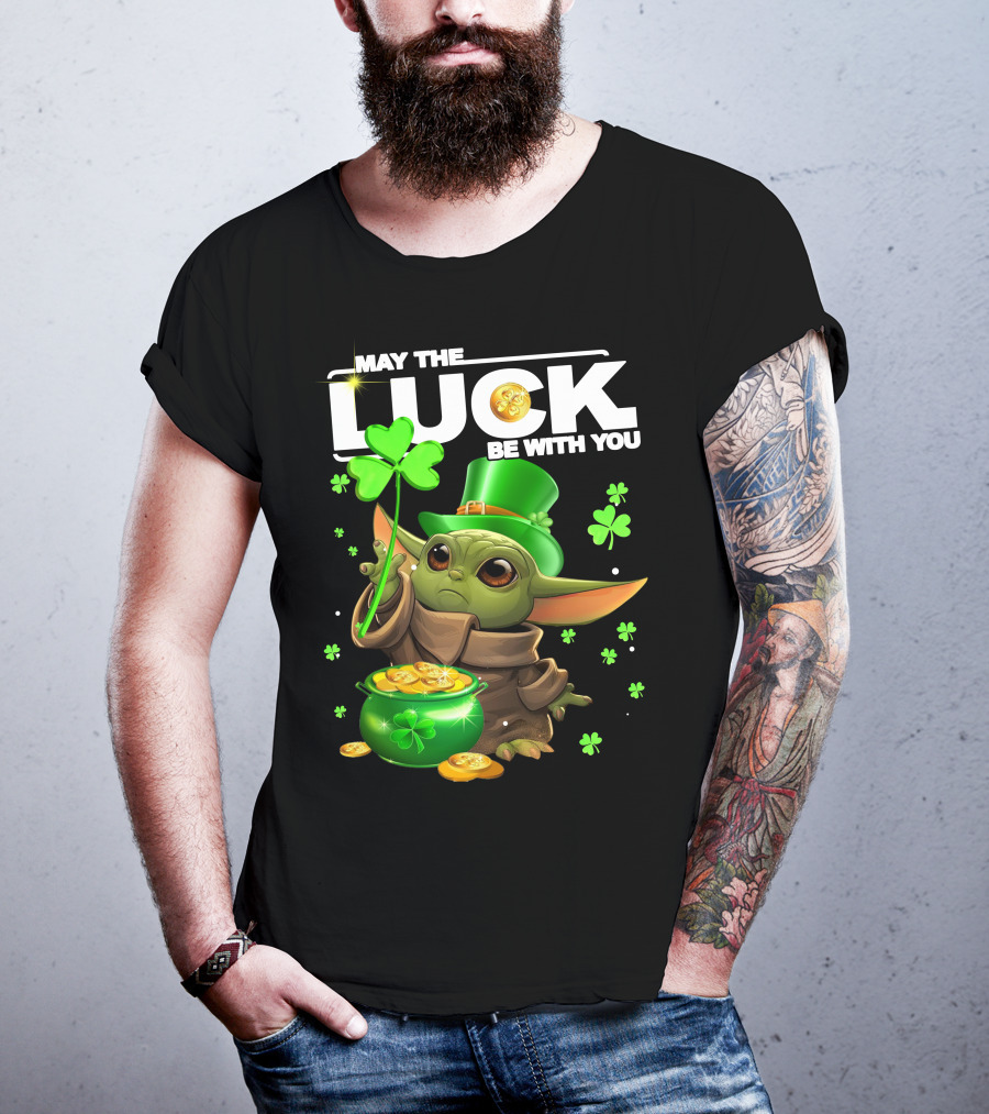 May The Luck Be With You Baby Yoda Clover Gold Coins T-Shirt