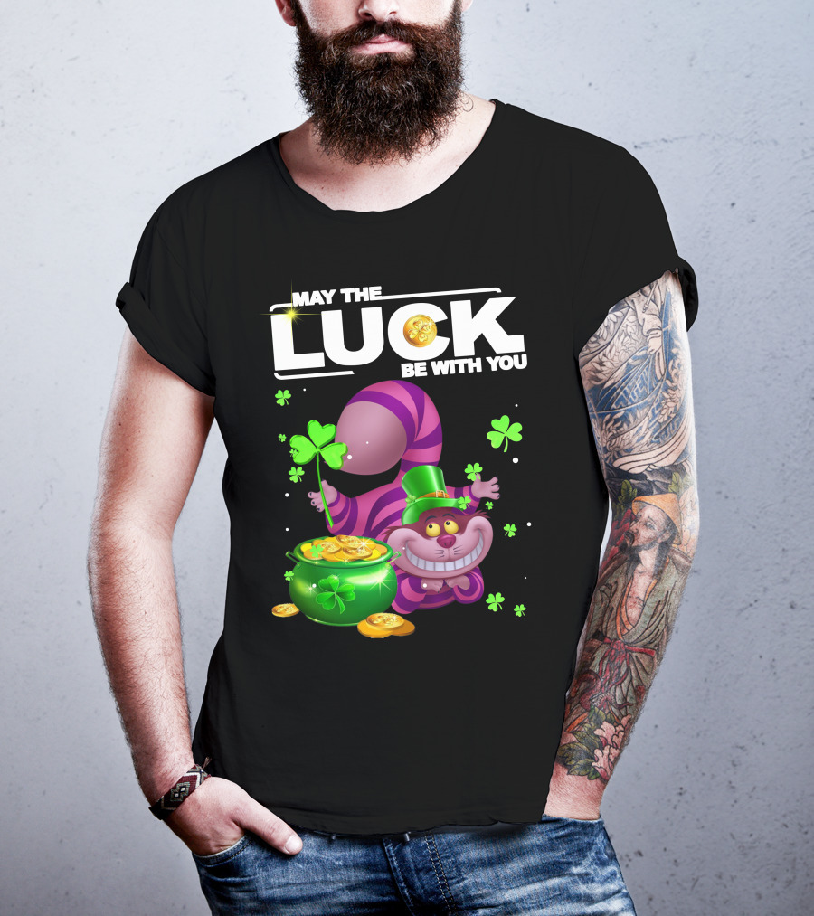 May The Luck Be With You Cheshire Cat Coins And Clover Pot T-Shirt