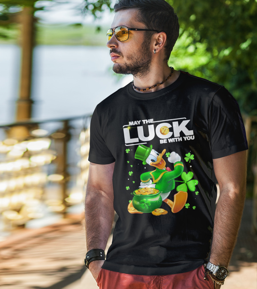 May The Luck Be With You Donald Duck St. Patrick's Day Gold Coins And Clover T-Shirt