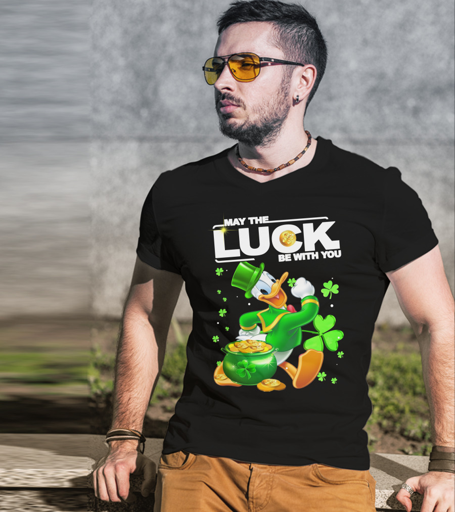 May The Luck Be With You Donald Duck St. Patrick's Day Gold Coins And Clover T-Shirt