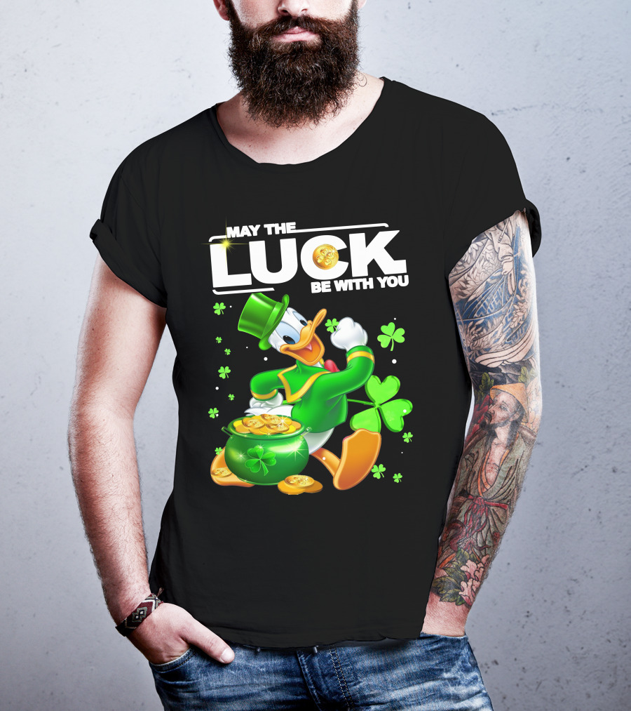May The Luck Be With You Donald Duck St. Patrick's Day Gold Coins And Clover T-Shirt