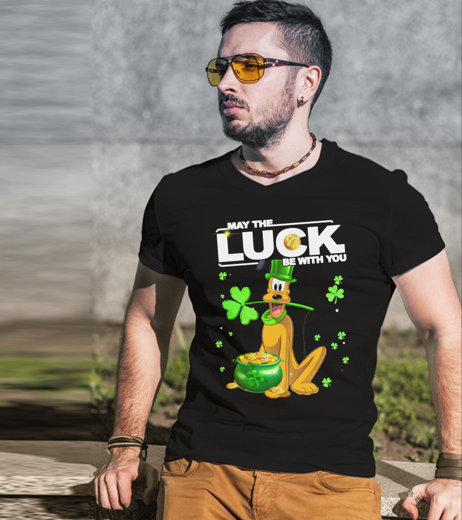 May The Luck Be With You Pluto St. Patrick's Day Coins And Shamrocks T-Shirt