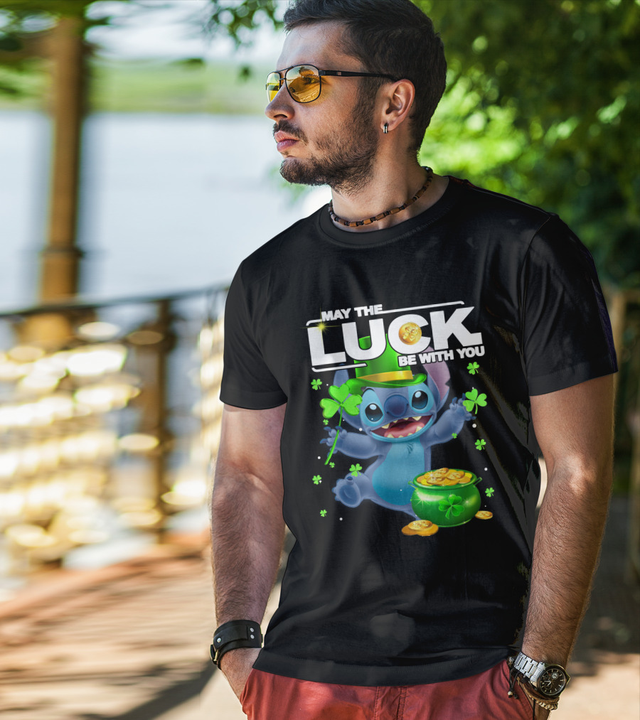 May The Luck Be With You Stitch Pot Of Gold Shamrocks T-Shirt