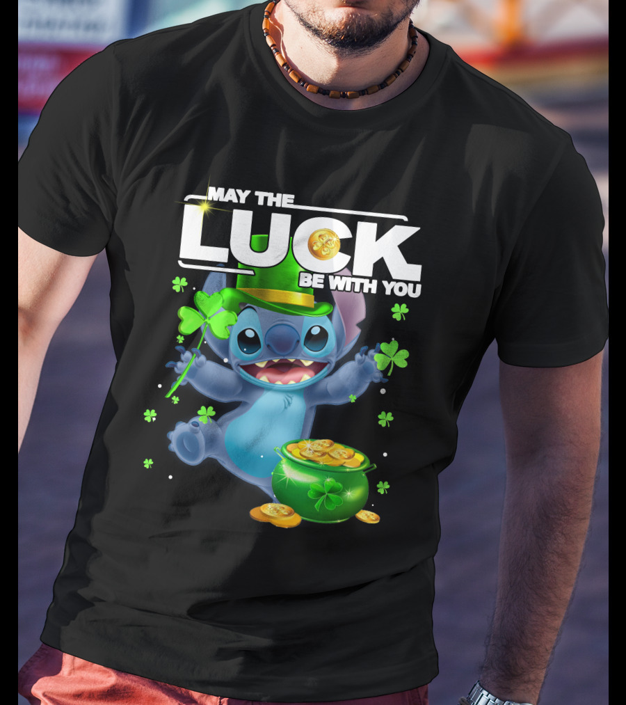 May The Luck Be With You Stitch Pot Of Gold Shamrocks T-Shirt
