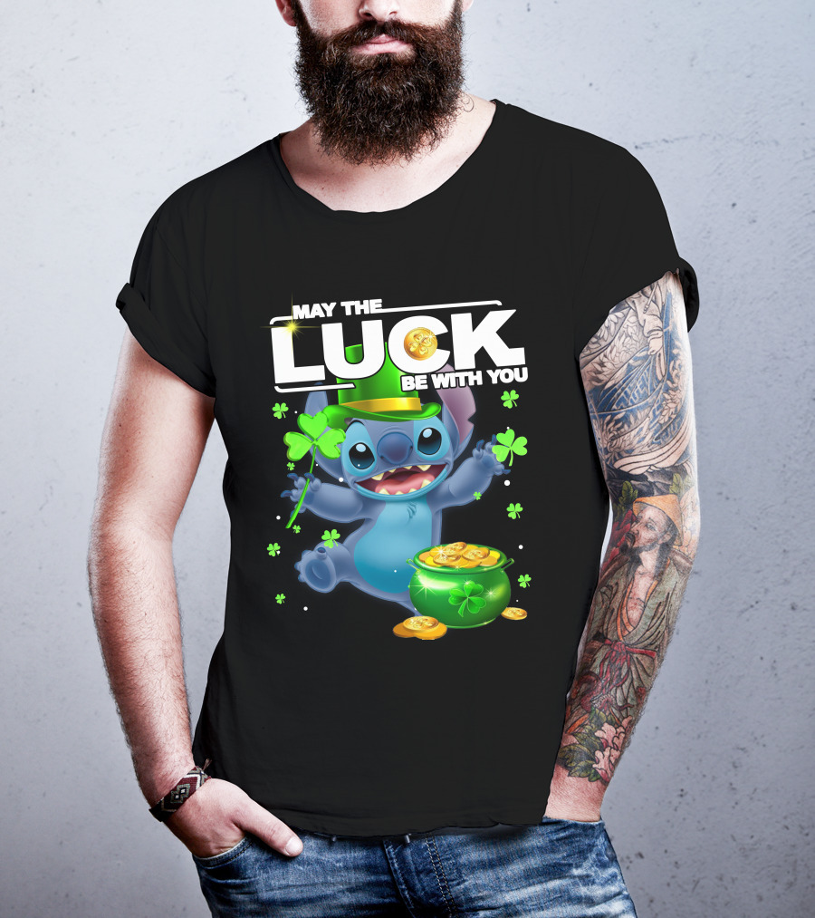 May The Luck Be With You Stitch Pot Of Gold Shamrocks T-Shirt