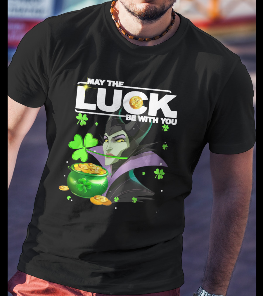 MAY THE LUCK BE WITH YOU Maleficent Shamrock Coins T-Shirt