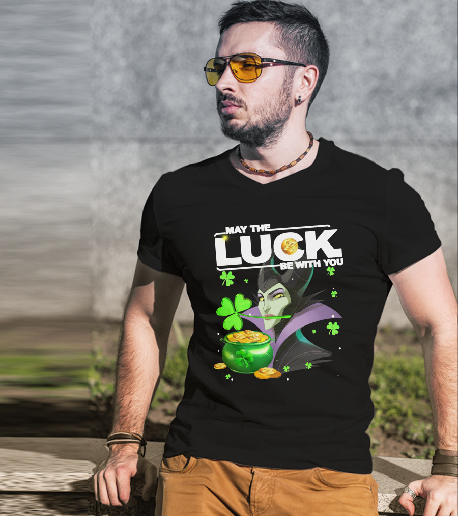 MAY THE LUCK BE WITH YOU Maleficent Shamrock Coins T-Shirt