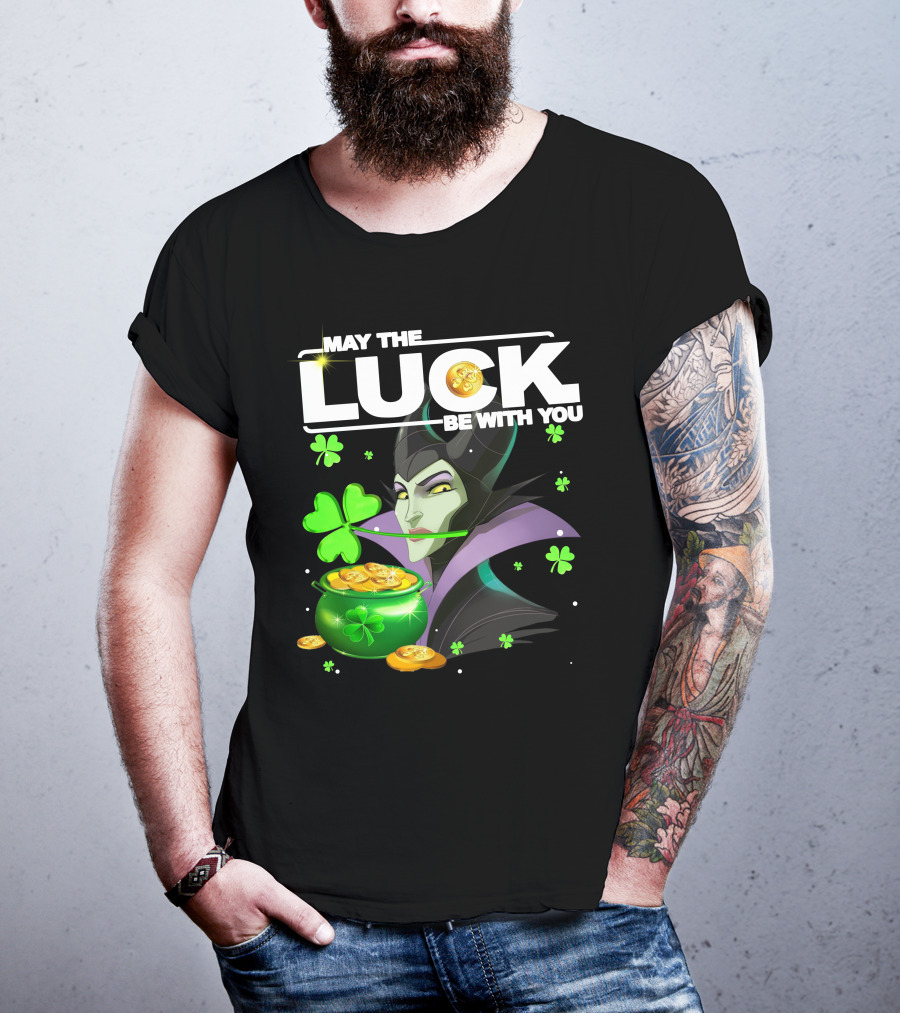 MAY THE LUCK BE WITH YOU Maleficent Shamrock Coins T-Shirt