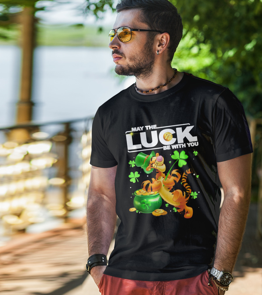 May The Luck Be With You Tigger With Pot Of Gold And Shamrocks T-Shirt