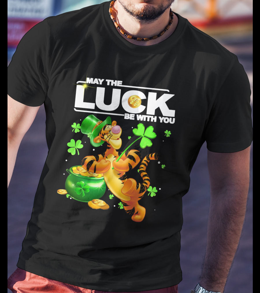May The Luck Be With You Tigger With Pot Of Gold And Shamrocks T-Shirt