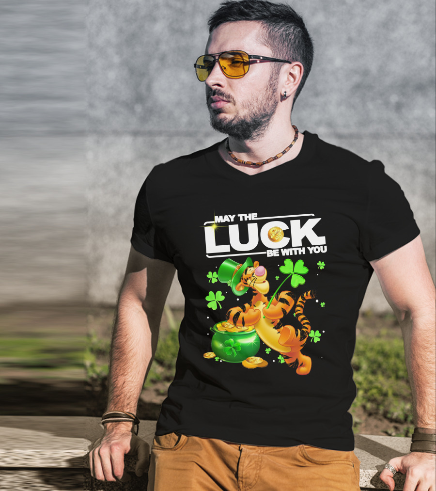 May The Luck Be With You Tigger With Pot Of Gold And Shamrocks T-Shirt