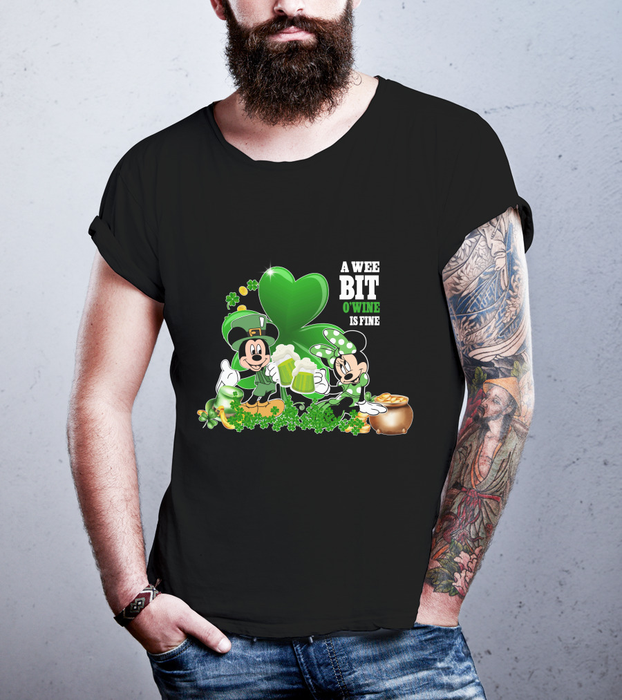 Mickey And Minnie A Wee Bit O'Wine Is Fine Patrick's Day T-Shirt