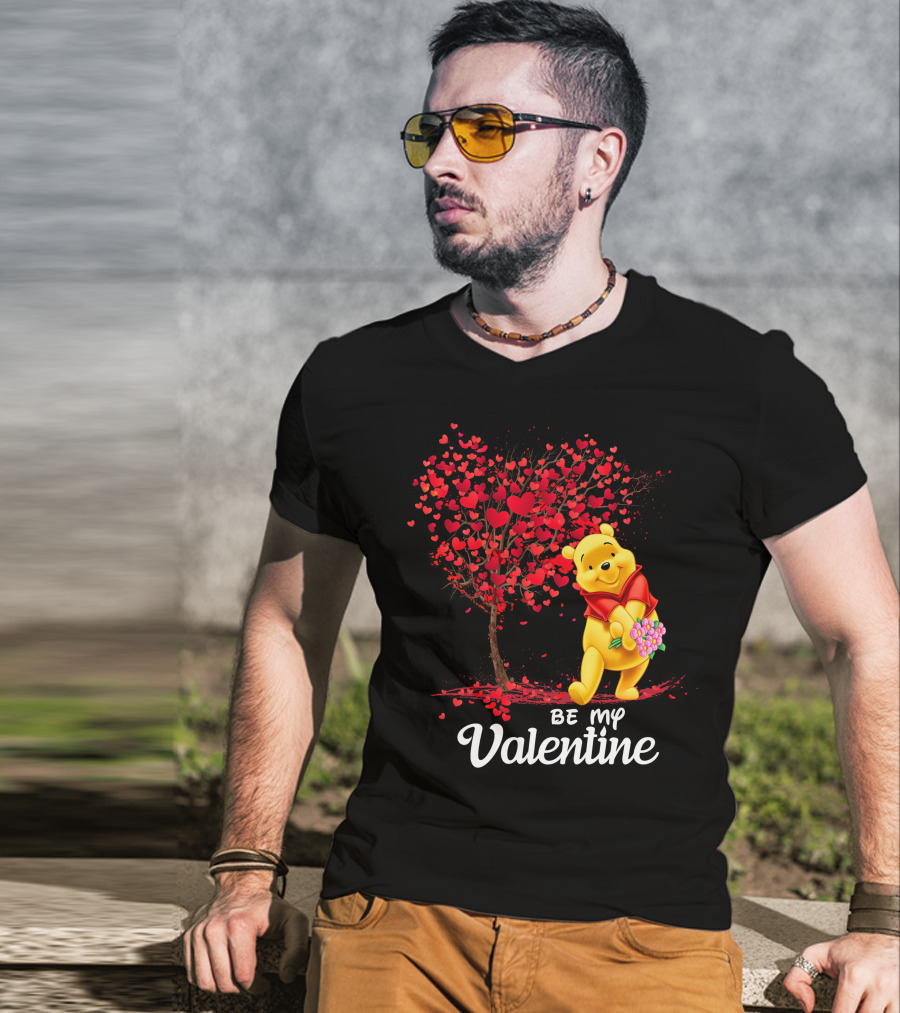 Be My Valentine Pooh Hearts And Flowers T-Shirt