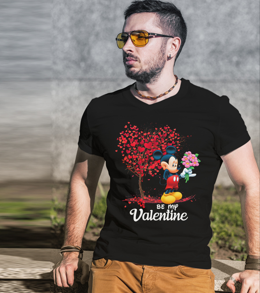 Mickey Be My Valentine Bouquet With Heart Tree T-Shirt