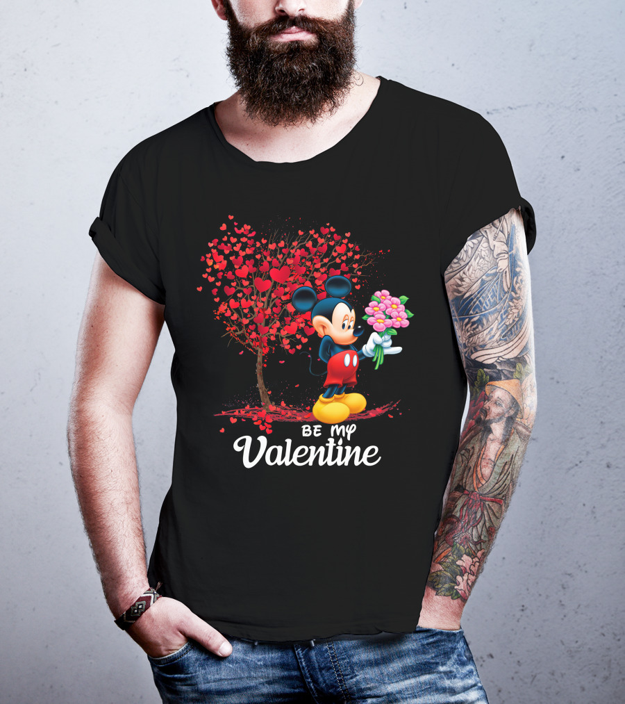 Mickey Be My Valentine Bouquet With Heart Tree T-Shirt