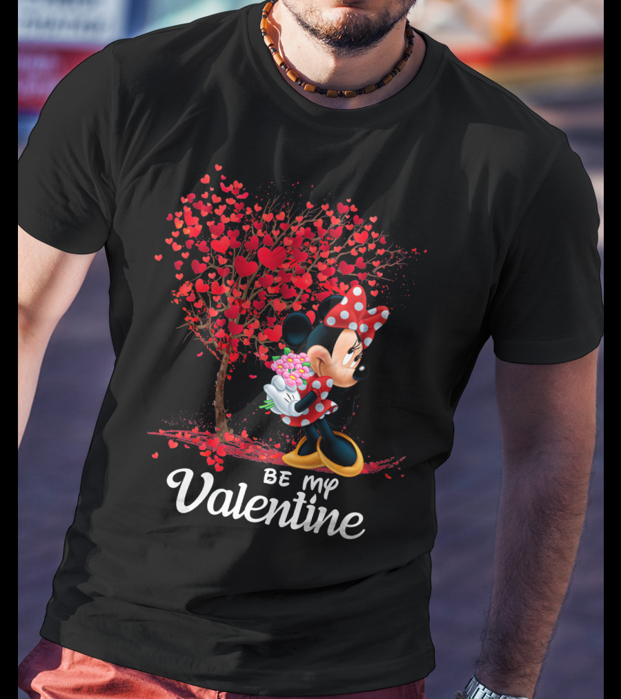 Be My Valentine Minnie With Heart Tree And Flowers T-Shirt