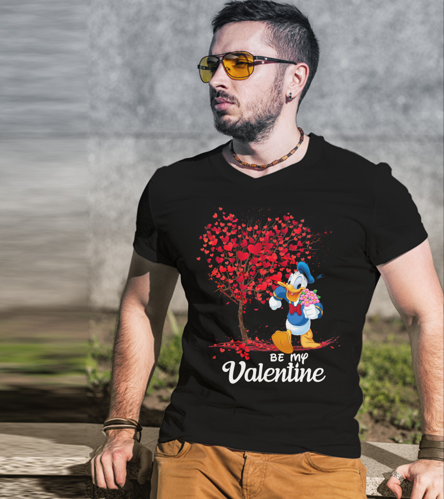 Donald Duck Be My Valentine Hearts Tree T-Shirt