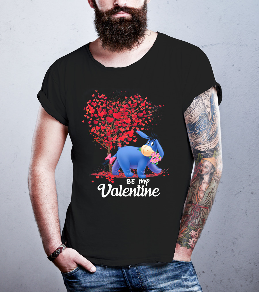 Be My Valentine Eeyore Donkey With Hearts And Flowers T-Shirt
