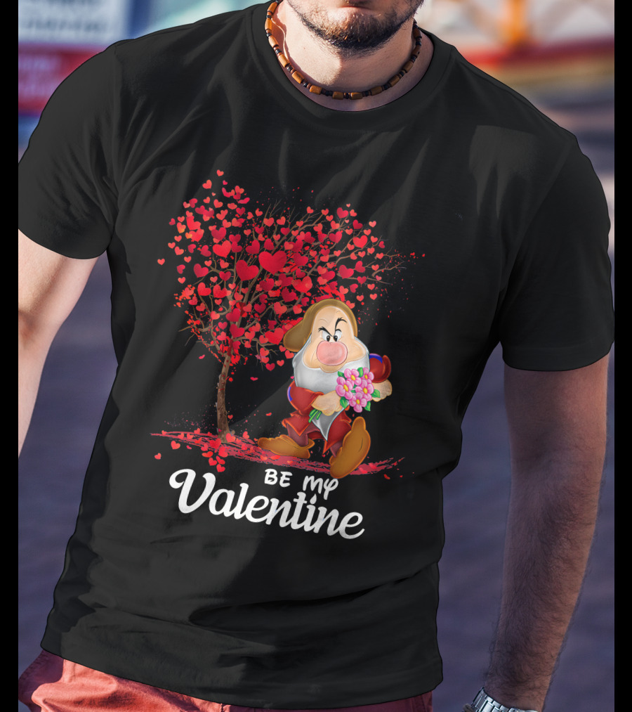 Be My Valentine Grumpy Character With Heart Tree And Flowers T-Shirt