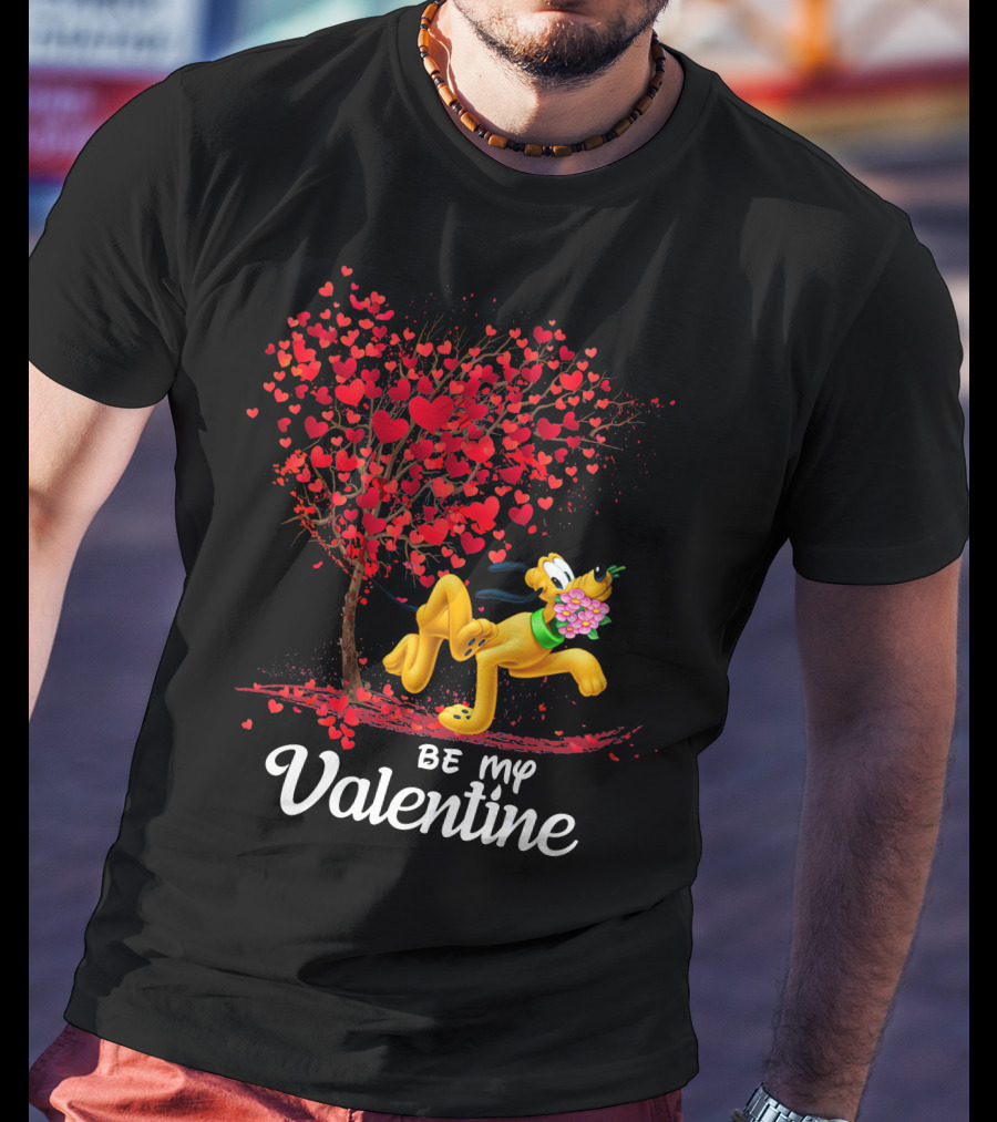 Be My Valentine Pluto With Heart Tree And Flowers T-Shirt