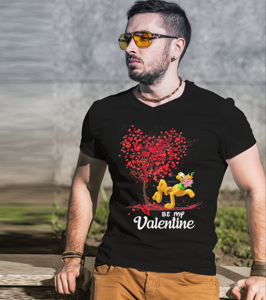 Be My Valentine Pluto With Heart Tree And Flowers T-Shirt