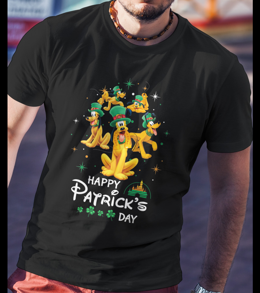 Happy Patrick's Day Pluto With Shamrocks And Castle T-Shirt
