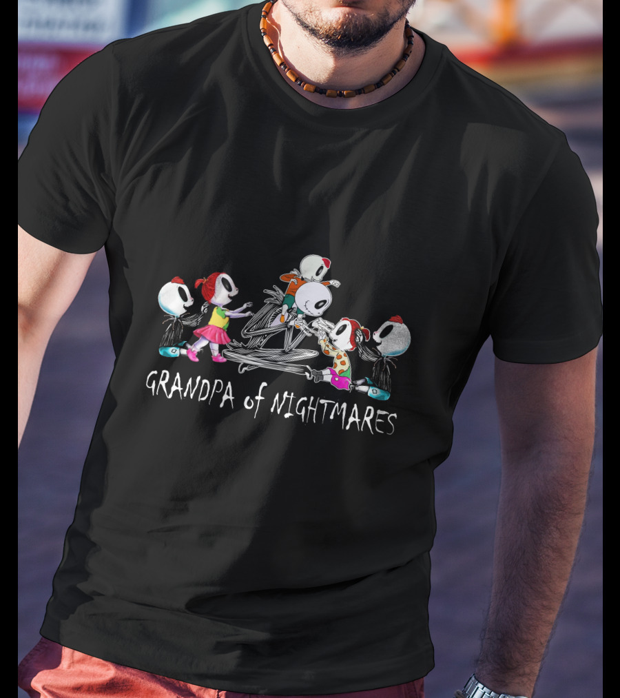 Grandpa Of Nightmares With 3 Boys 2 Girls Skeleton Characters T-Shirt