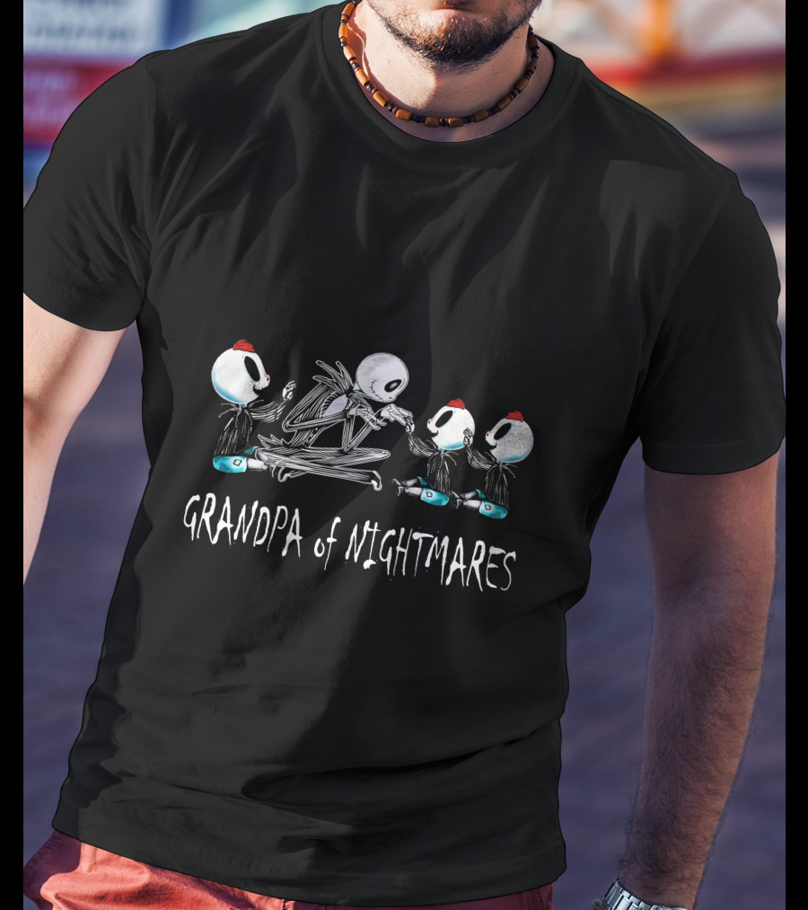 Grandpa Of Nightmares With Three Skeleton Boys Playing Cards T-Shirt