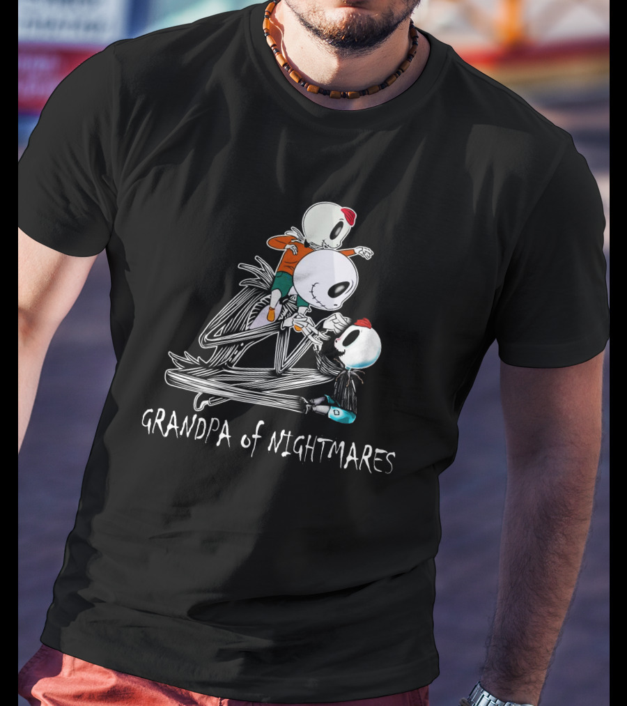 Grandpa Of Nightmares With Twin Boys Skeleton Family T-Shirt