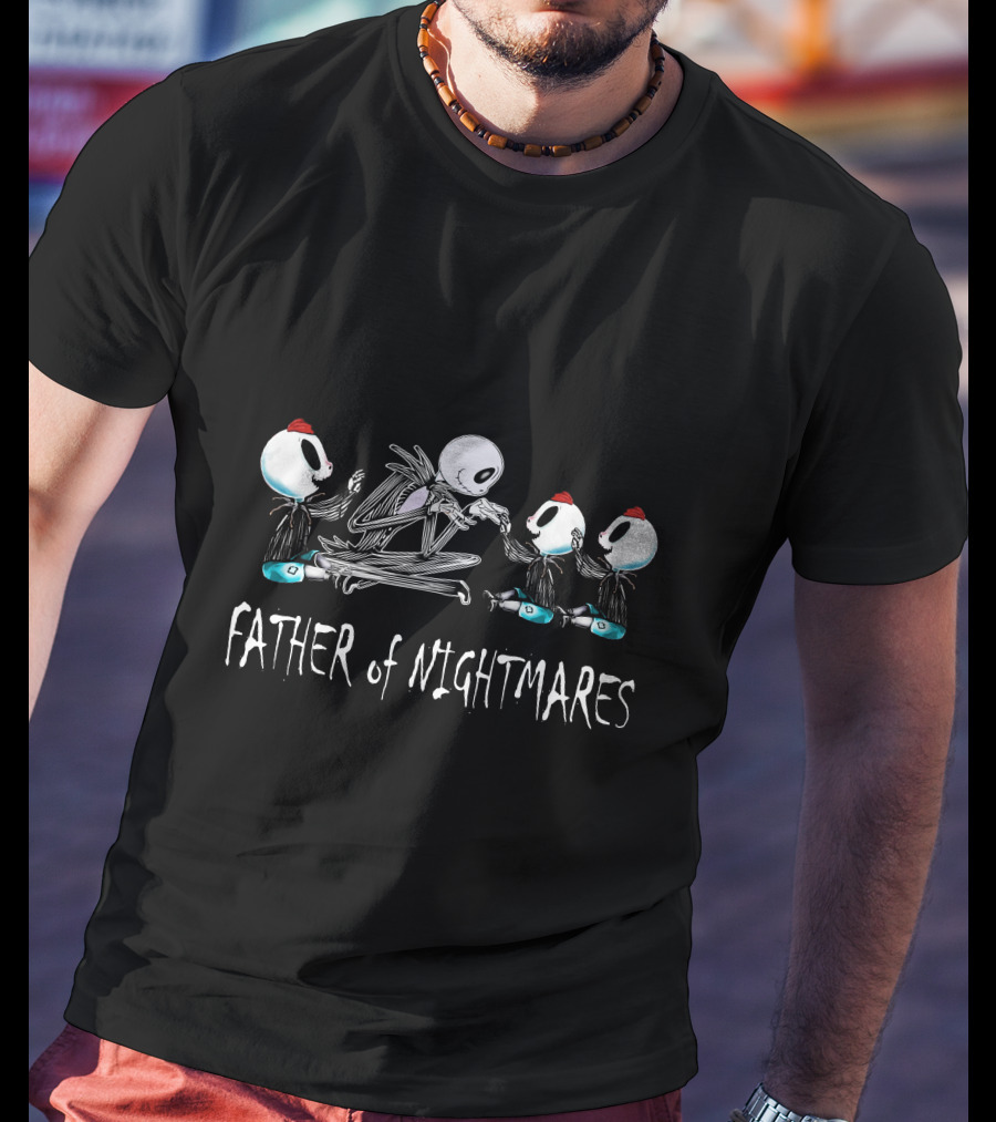 Father Of Nightmares With 3 Boys Iconic Skeleton And Monsters T-Shirt