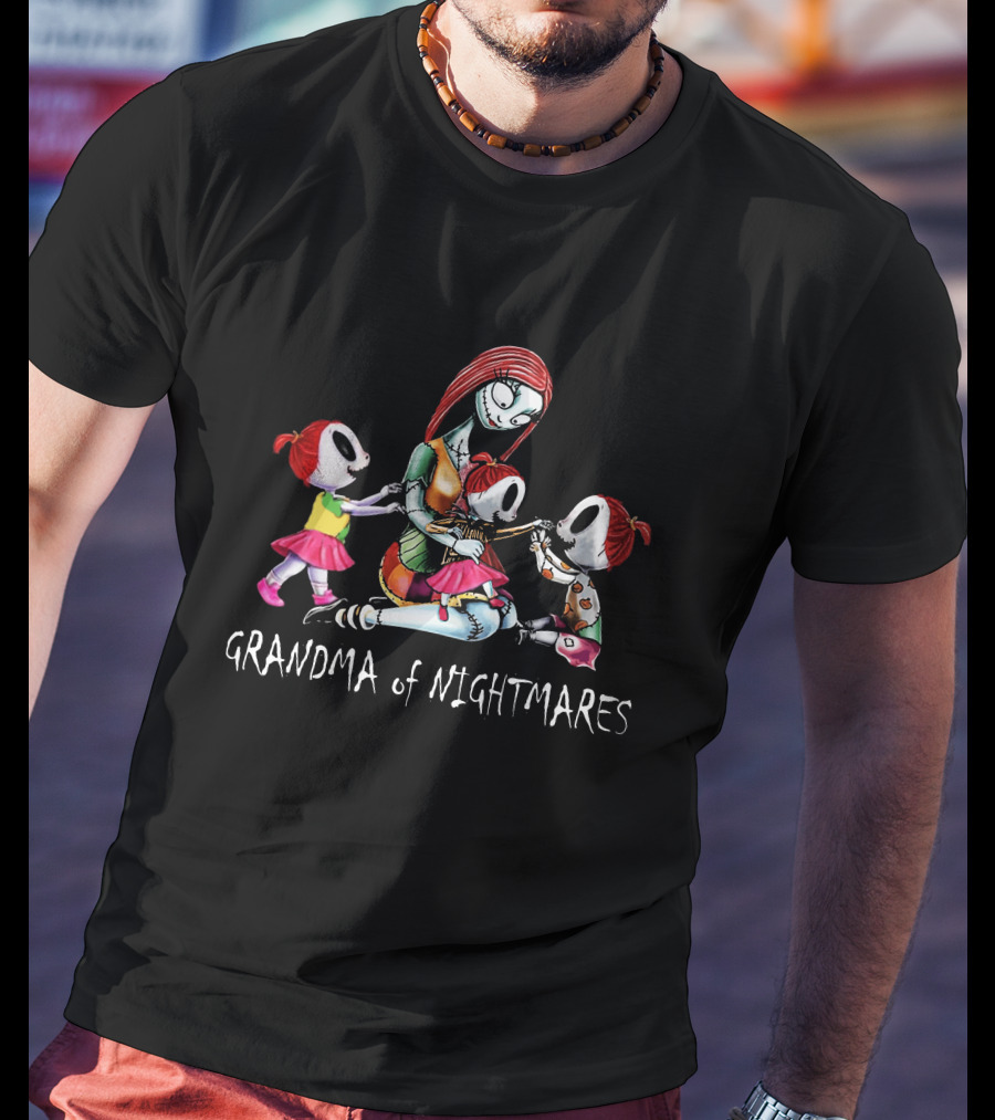 Grandma Of Nightmares With Three Girls Halloween Character T-Shirt