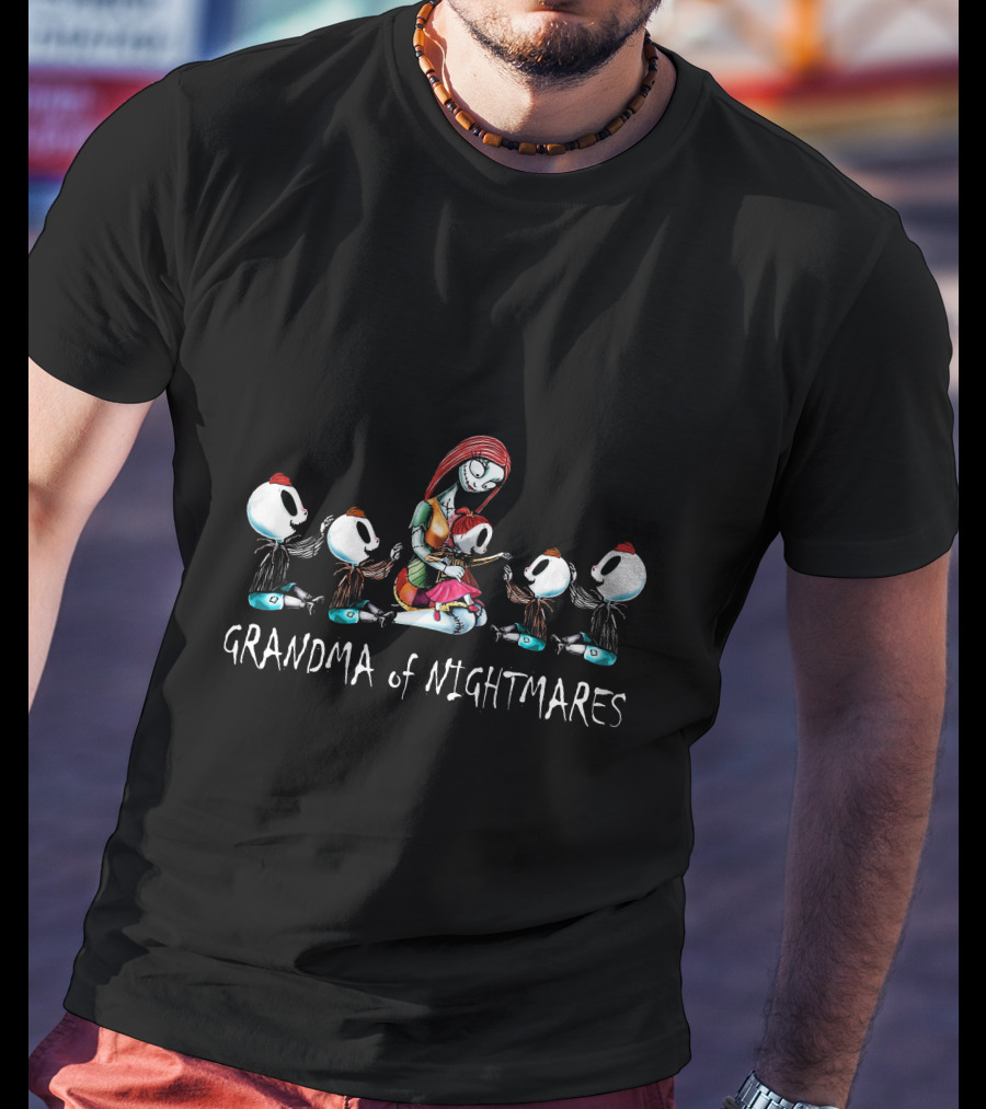 Grandma Of Nightmares With 4 Boys 1 Girl In Spooky Tim Burton T-Shirt