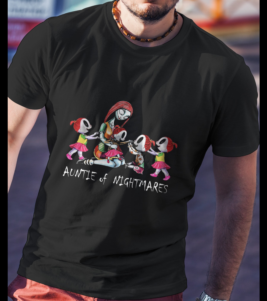 Auntie Of Nightmares With 4 Girls In Skulls And Pink Outfits T-Shirt