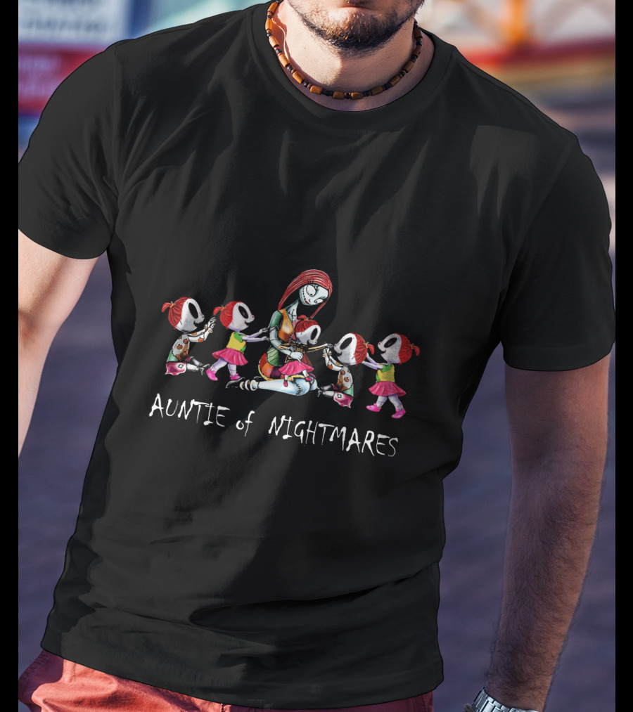 Auntie Of Nightmares With Five Halloween Girls T-Shirt