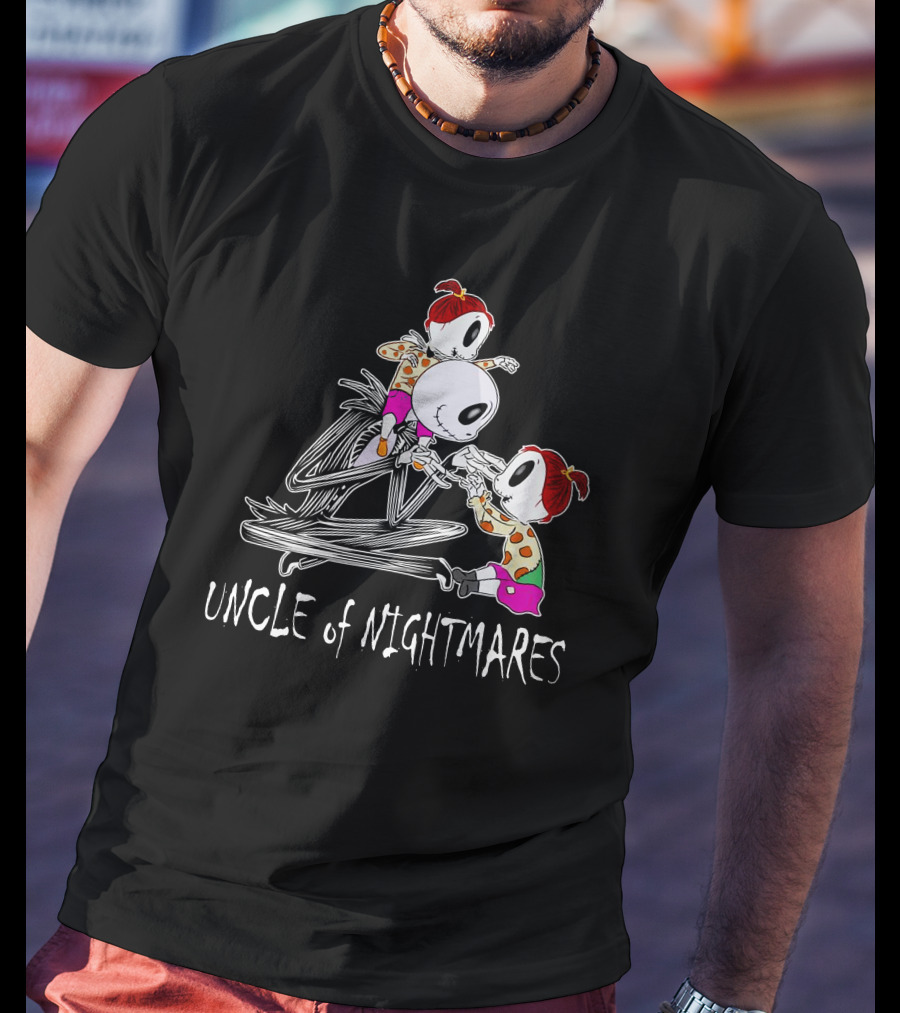 Uncle Of Nightmares With Two Girls In Spooky T-Shirt