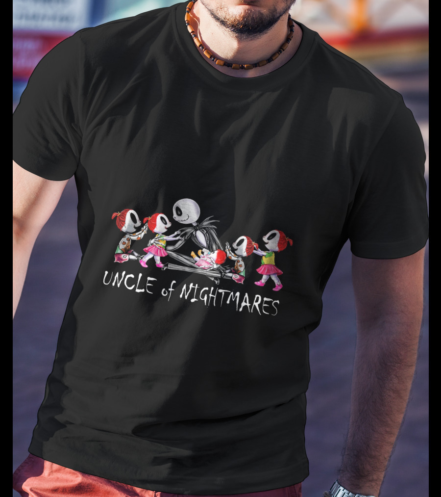 Uncle Of Nightmares With Five Girls In Skeleton Halloween T-Shirt