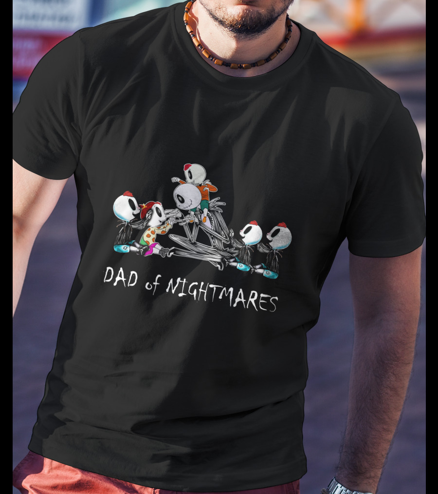 4 Boys 1 Girl Dad Of Nightmares Skeleton Characters In Playful T-Shirt